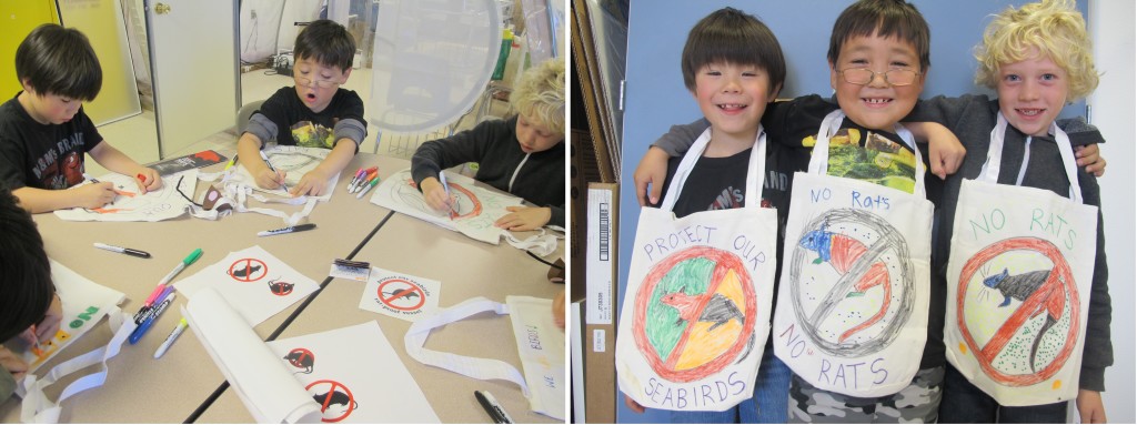 Students create their own signs to encourage others to keep the Pribilofs rat-free and protect breeding seabirds. Photos: Ann Harding.